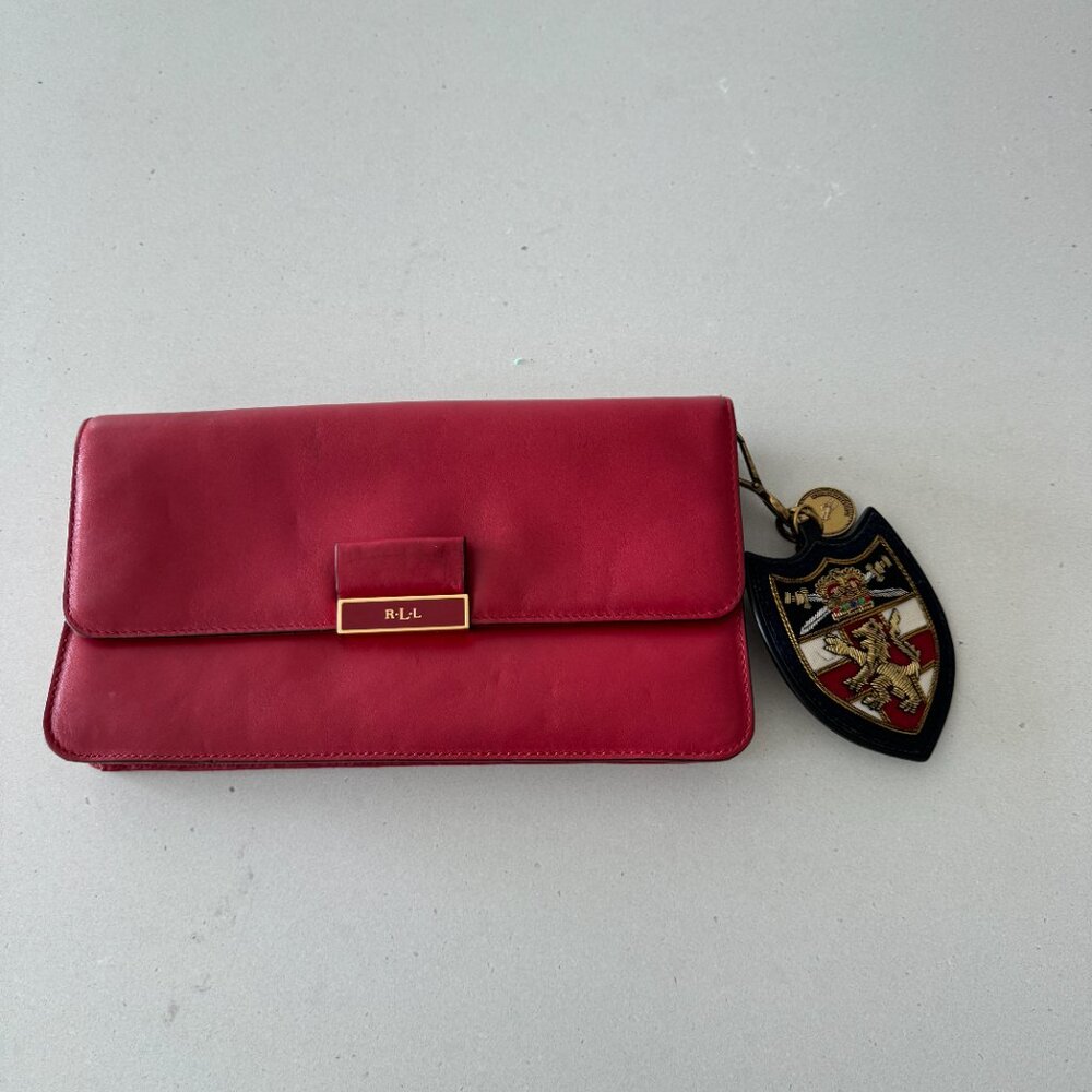 polo RLL Ralph Lauren Red Tate Mini Gold Chain Wallet / Crossbody